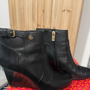 Tory Burch Black Leather Wedge Bootie- Size 8.5
